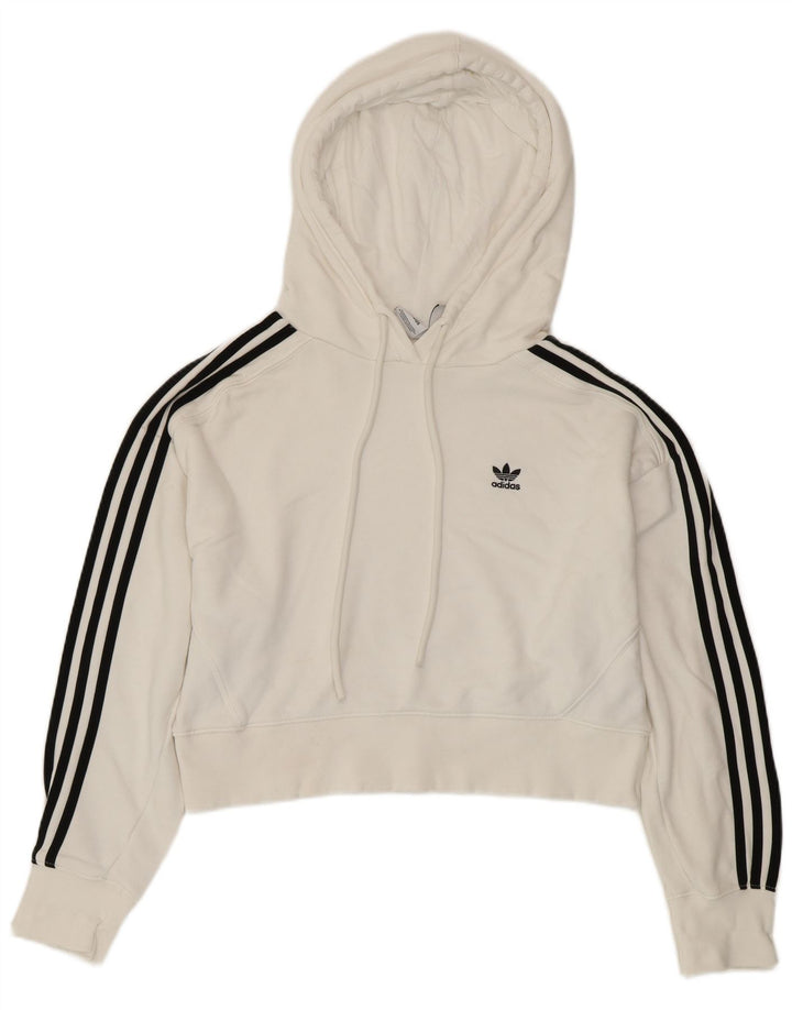 Damski sweter oversize ADIDAS z kapturem UK 8, mały, biały, bawełniany