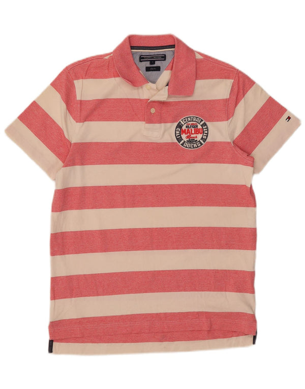 Męska koszulka polo Tommy Hilfiger z grafiką slim fit w małe różowe paski