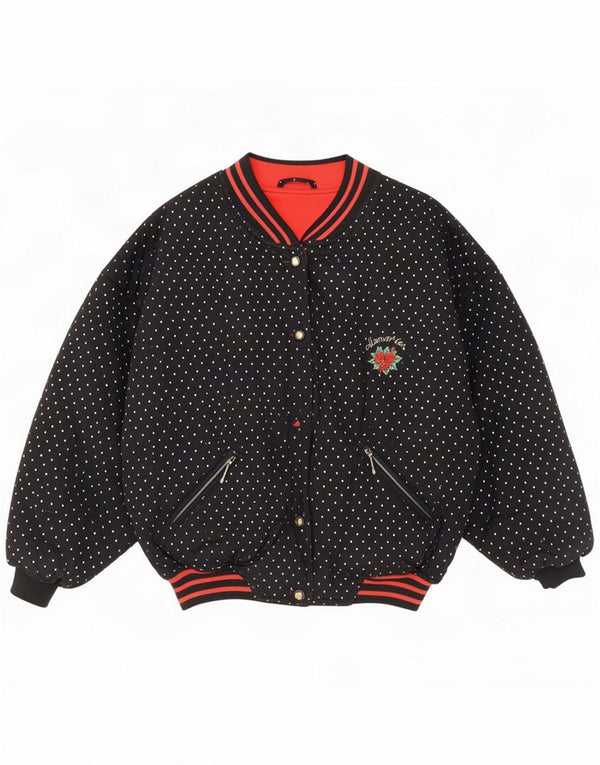 Kurtka bomberka dziewczęca vintage 14-15 lat, czarna, bawełniana w kropki, retro