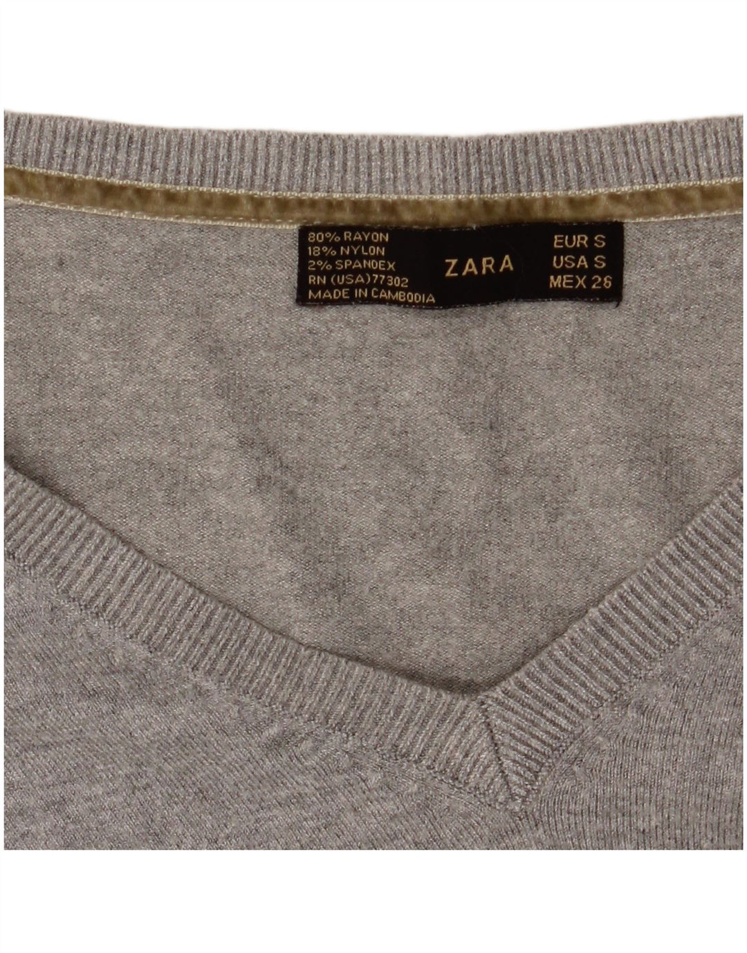 Damski sweter Zara z dekoltem w kształcie litery V, UK 8, mały, szary