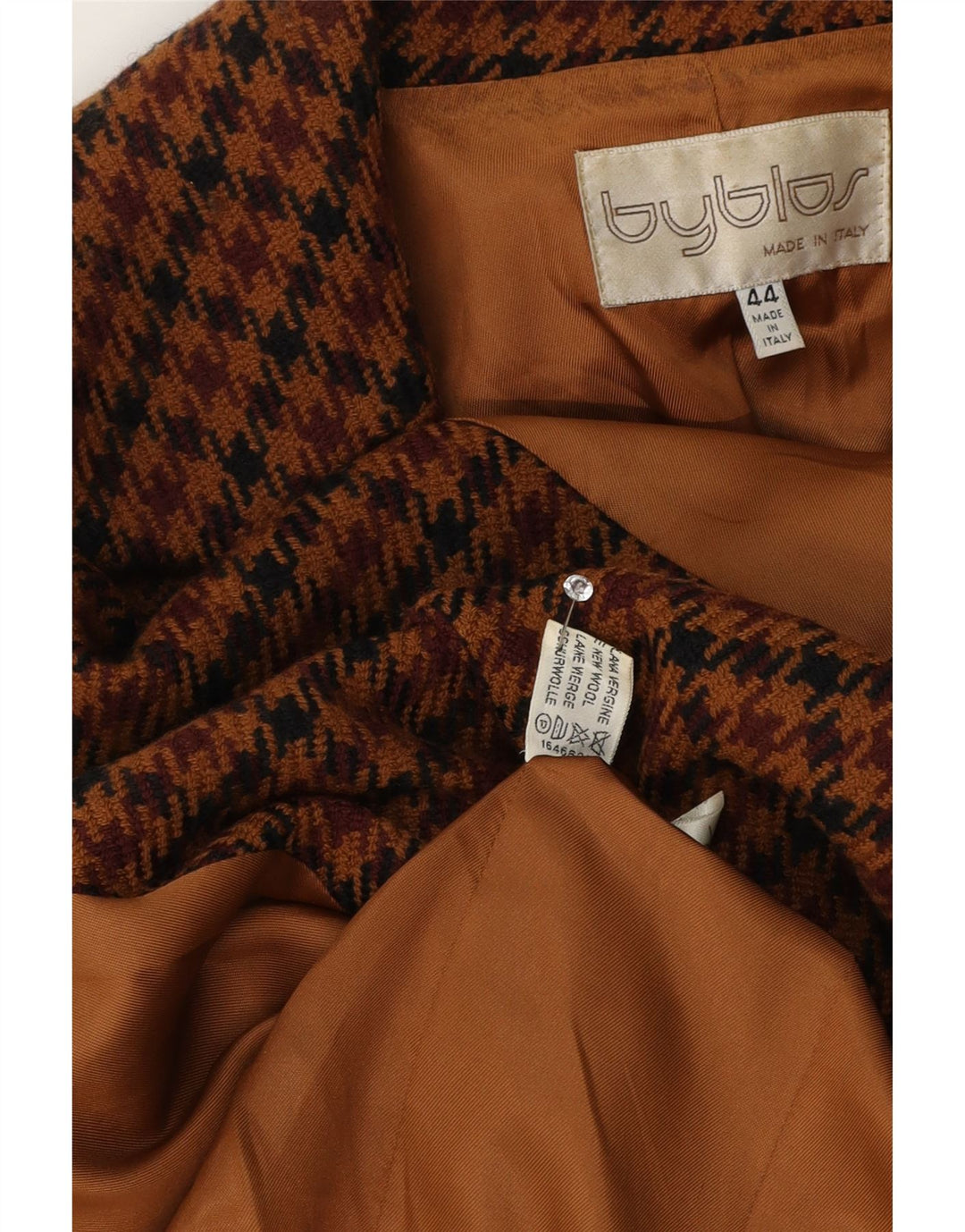 Byblos Damska marynarka zapinana na 3 guziki IT 44 Średni brązowa wełna w pepitkę