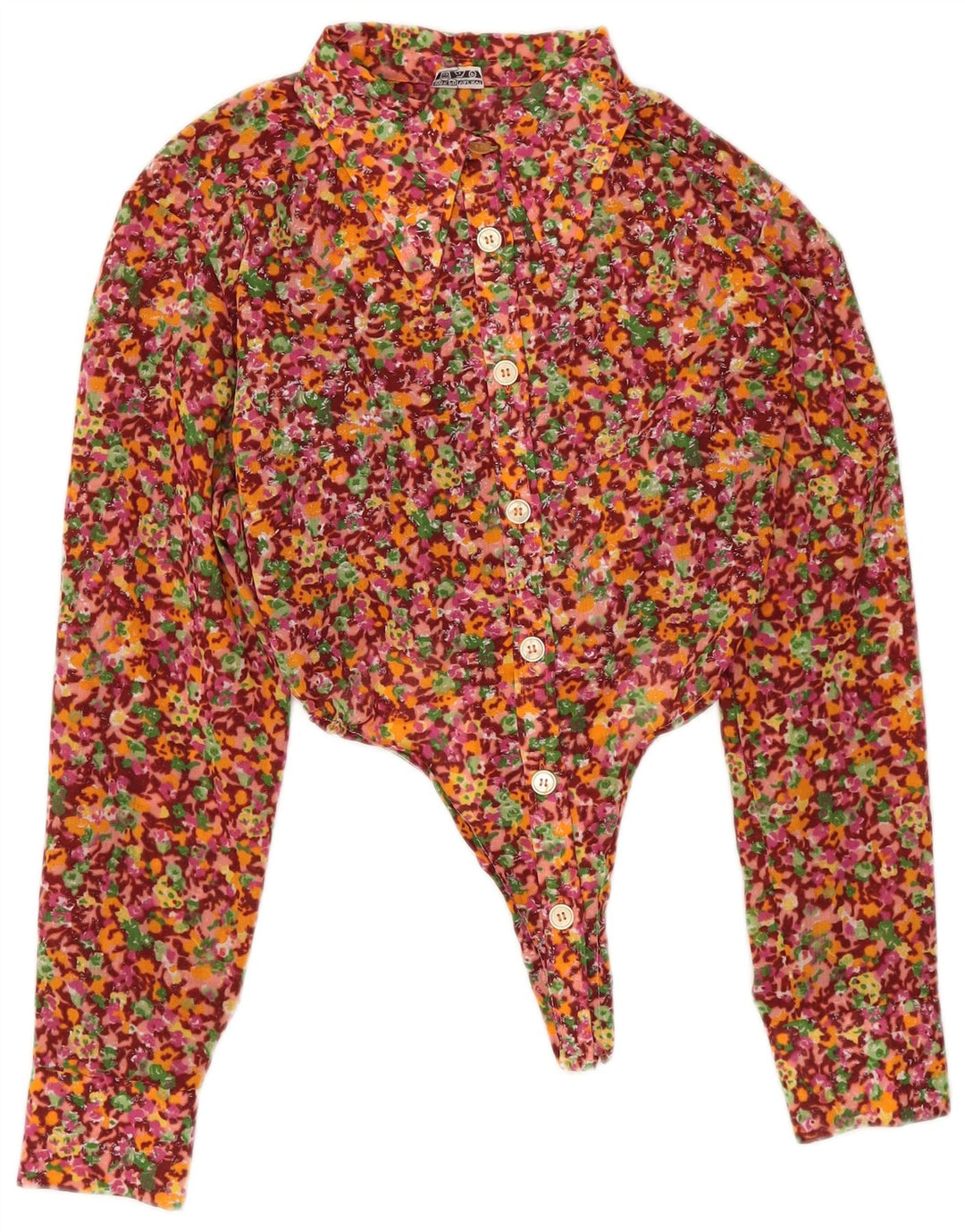 Body damskie z długim rękawem w stylu vintage, UK 12, średnie, wielokolorowe, kwiatowe