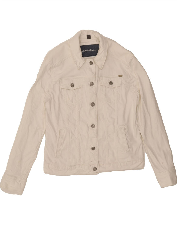 EDDIE BAUER Womens Denim Jacket UK 14 Large White Cotton Vintage Eddie Bauer and Second-Hand Eddie Bauer from Messina Hembry 