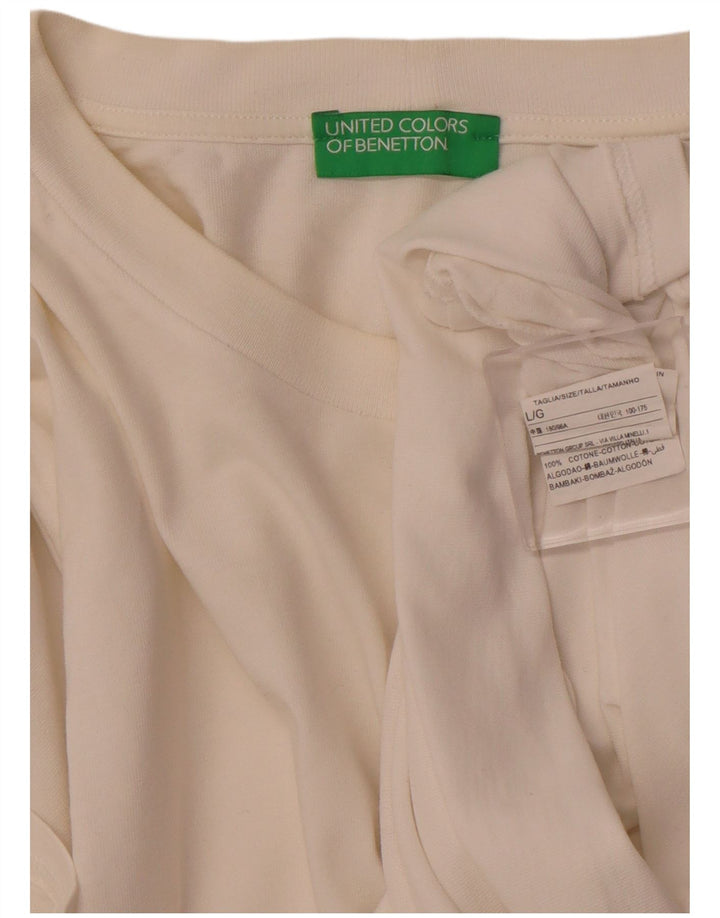 BENETTON Męski T-shirt Top Duży Biały Bawełniany