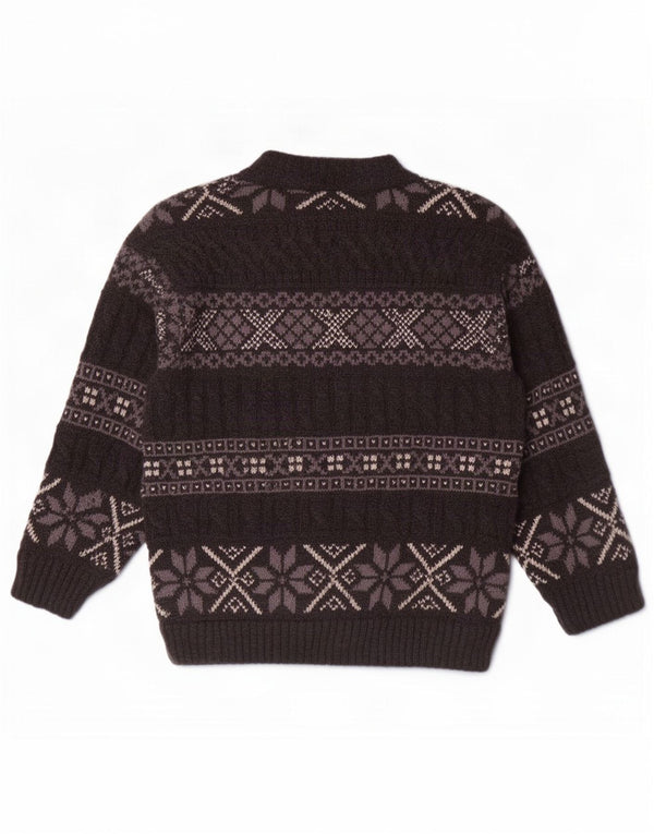 Vintage męski sweter rozpinany, duży, szary, wełniany Fair Isle
