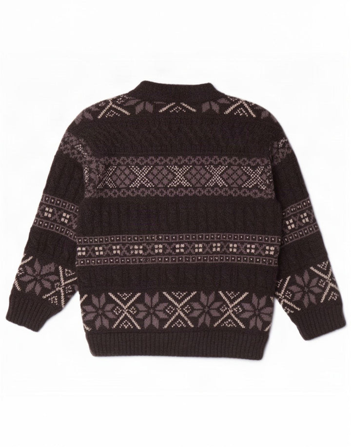 Vintage męski sweter rozpinany, duży, szary, wełniany Fair Isle