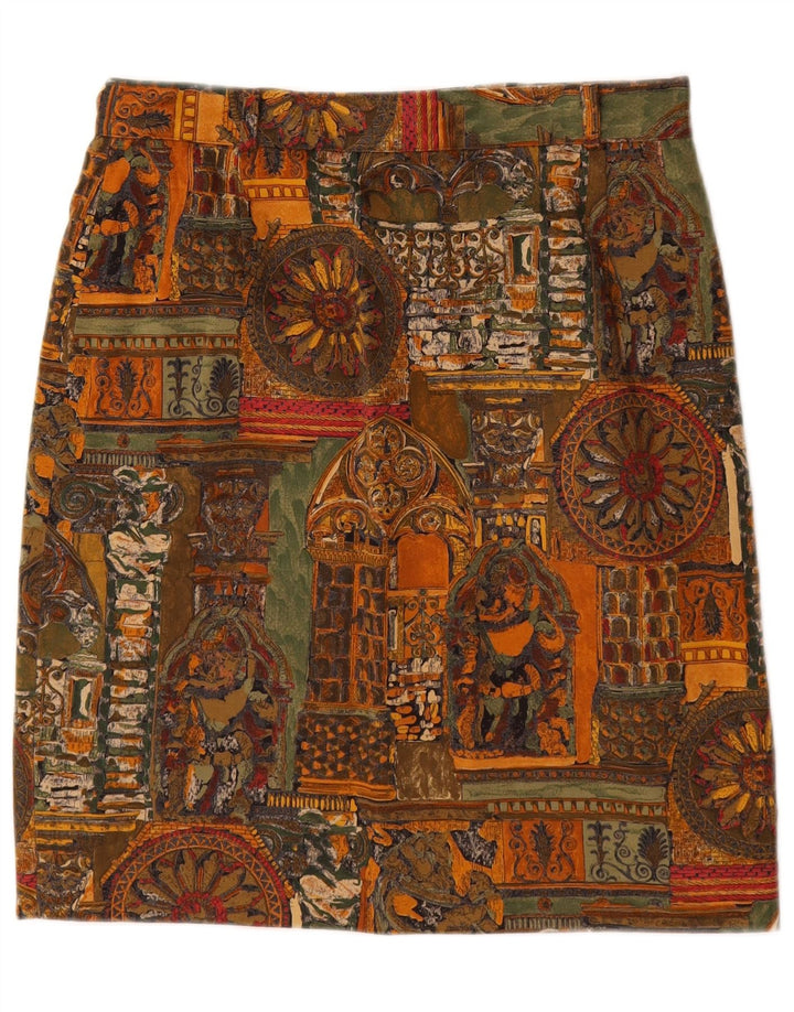 Damska spódnica ołówkowa VINTAGE W28 Średni brąz z geometrycznej bawełny