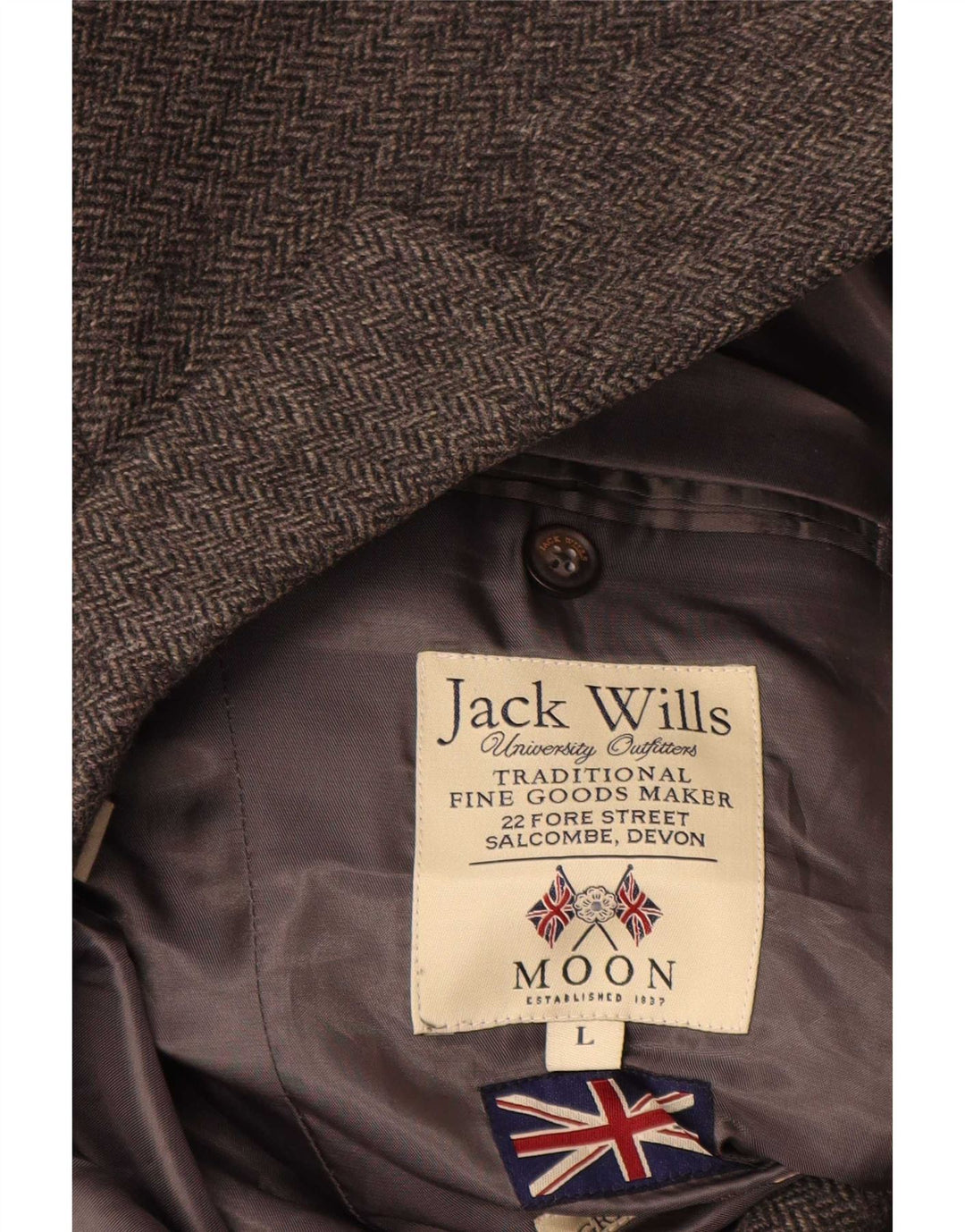 Jack Wills Męska marynarka zapinana na 2 guziki UK 40 Duża, szara wełna w jodełkę