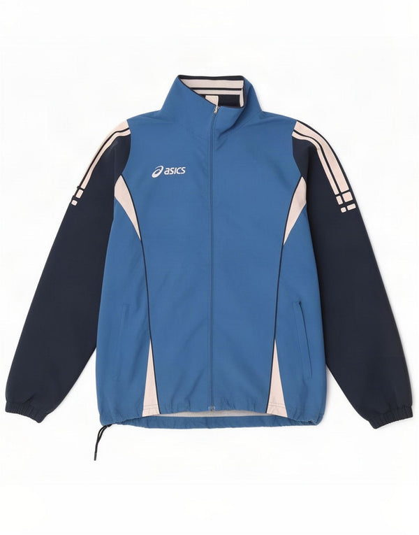 Asics Mens Tracksuit Top Jacket Large Navy Blue Colourblock Polyester