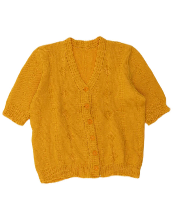 Sweter damski z krótkim rękawem w stylu vintage, UK 14, duży, żółty