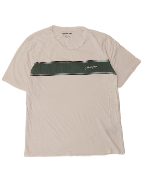 Jack & Jones Mens T-Shirt Top Large White Striped Cotton
