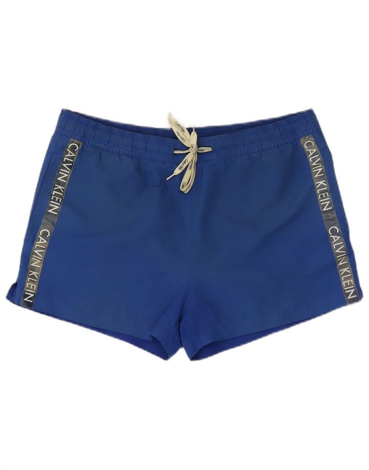 Męskie spodenki kąpielowe Calvin Klein z grafiką, małe, niebieskie, poliestrowe