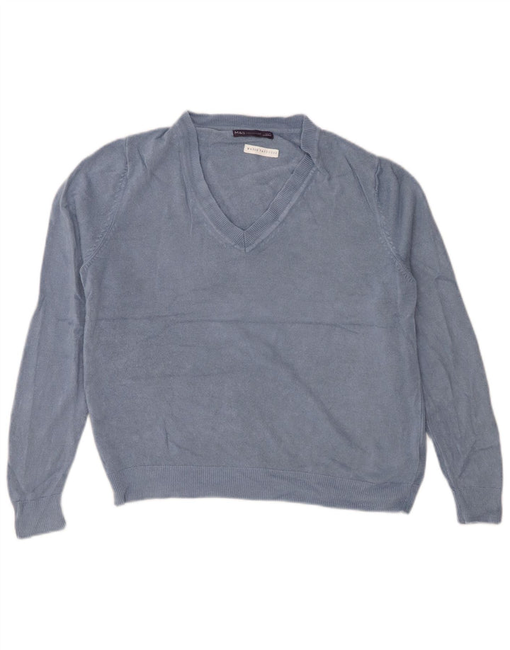 MARKS & SPENCER Damski sweter z dekoltem w kształcie litery V, UK 14, średni niebieski