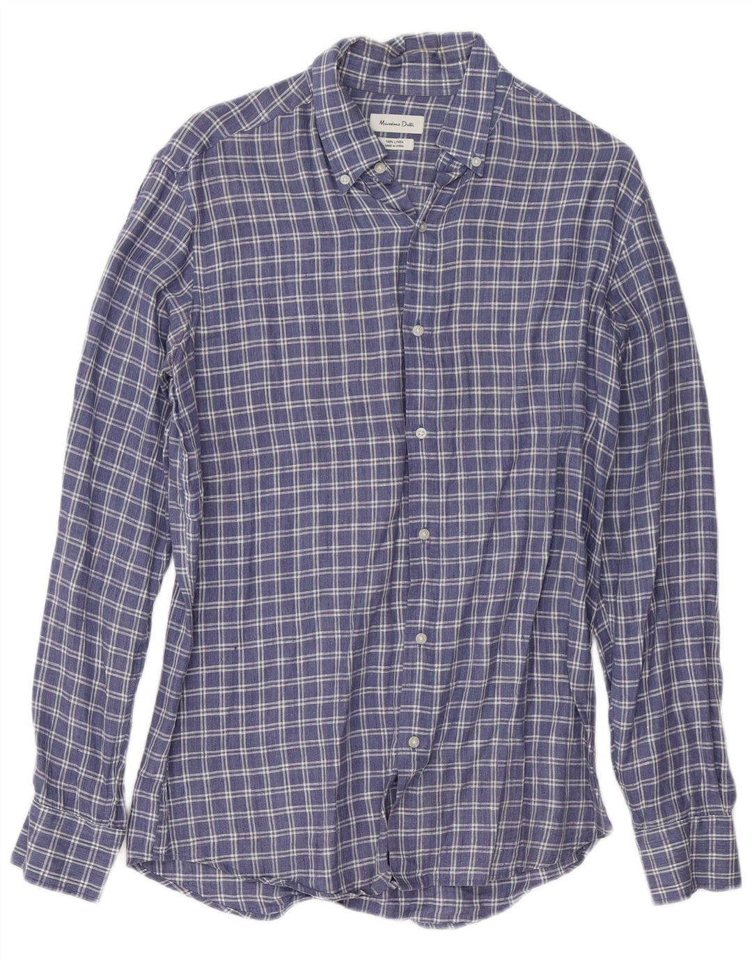 Koszula męska Massimo Dutti, lniana w średnią niebieską kratkę