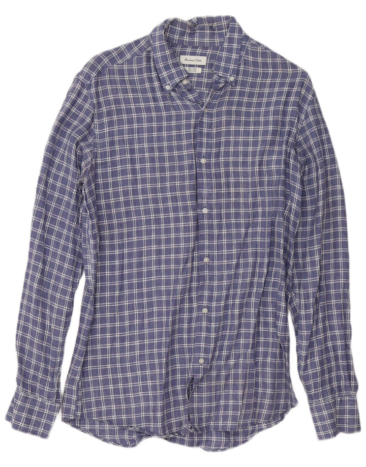 Koszula męska Massimo Dutti, lniana w średnią niebieską kratkę