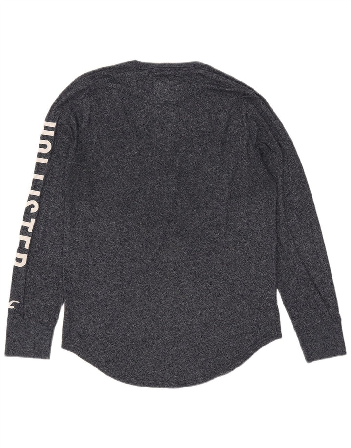 Męski top z grafiką Hollister z długim rękawem, średni, granatowy, bawełniany w cętki