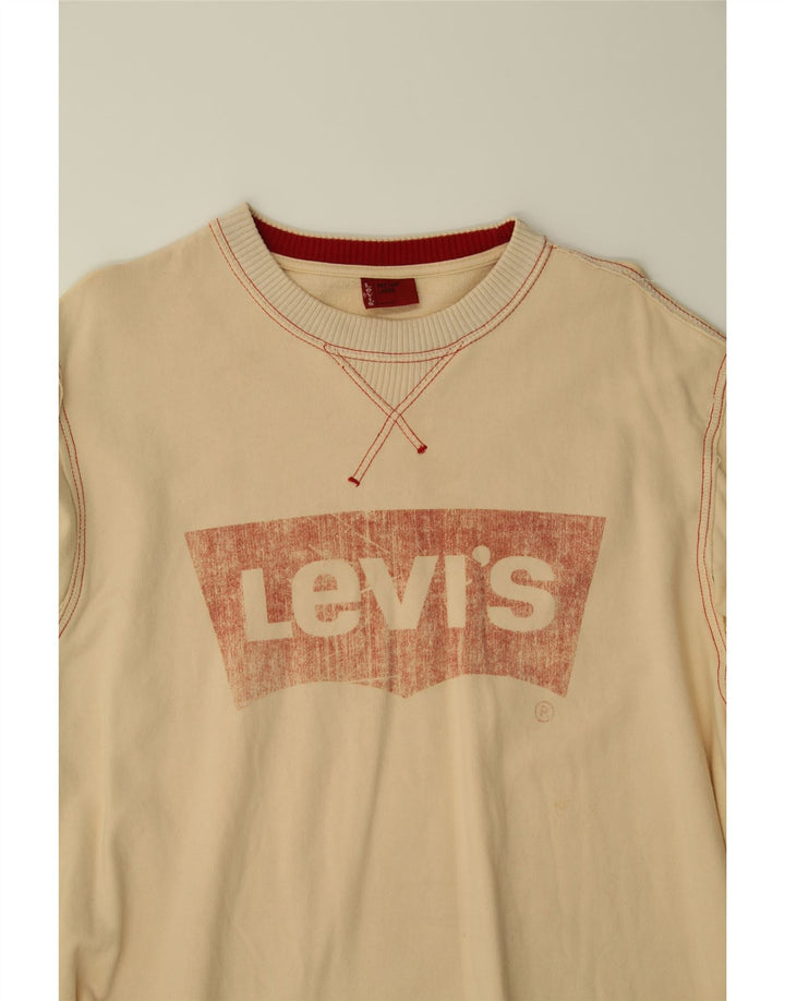 LEVI'S Mens Graphic Sweatshirt Jumper Large Beige Cotton Vintage Levi's and Second-Hand Levi's from Messina Hembry 