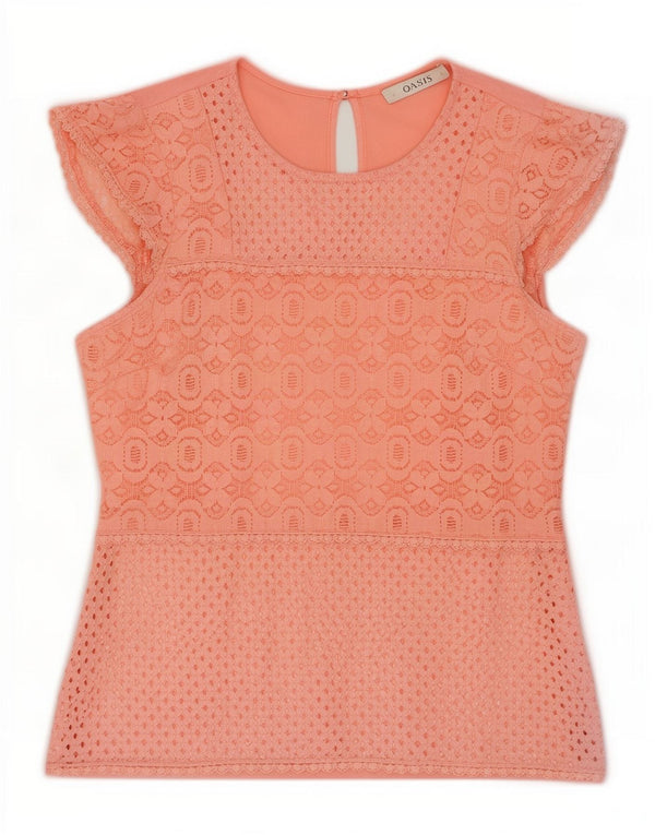 Oasis Womens Blouse Top UK 10 Small Pink Geometric Cotton