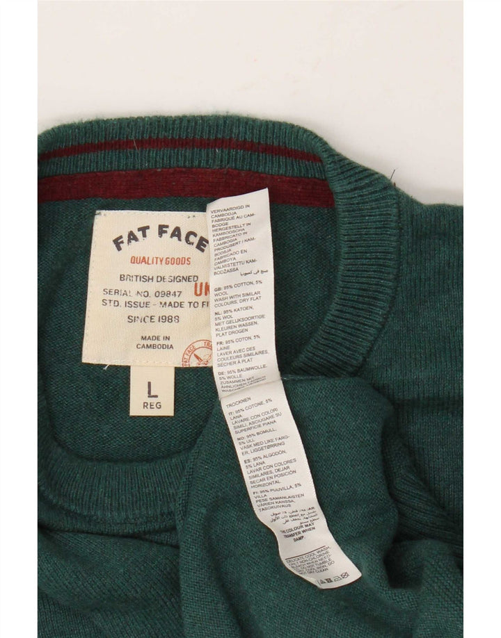 Męski sweter z okrągłym dekoltem Fat Face o regularnym kroju, duży, zielony, bawełniany