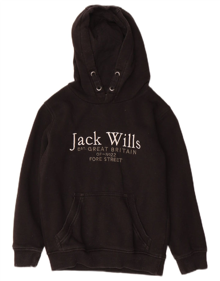 JACK WILLS Chłopięcy sweter z kapturem i grafiką, 7-8 lat, czarny, bawełniany