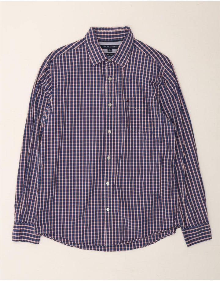 TOMMY HILFIGER Mens Shirt Medium Navy Blue Check Cotton Vintage Tommy Hilfiger and Second-Hand Tommy Hilfiger from Messina Hembry 