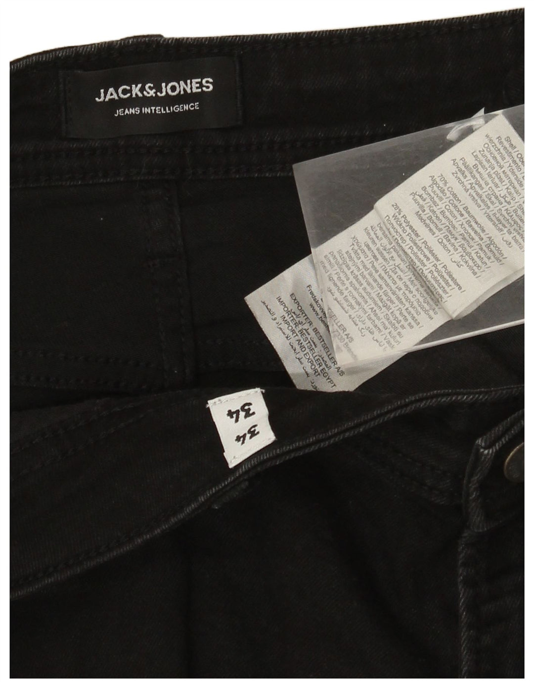 Męskie proste dżinsy Jack & Jones W34 L34 Czarne bawełniane