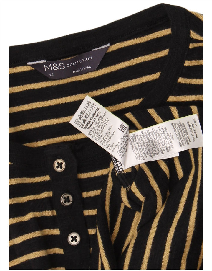 Marks & Spencer Damski top z długim rękawem, UK 14, średni, czarny, bawełniany w paski