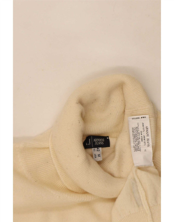 Damski sweter z wywijanym dekoltem Armani Jeans UK 12 Średni beżowy wełniany