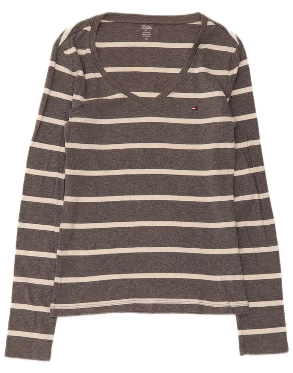 Damski top Tommy Hilfiger z długim rękawem, UK 8, małe, szare, bawełniane paski