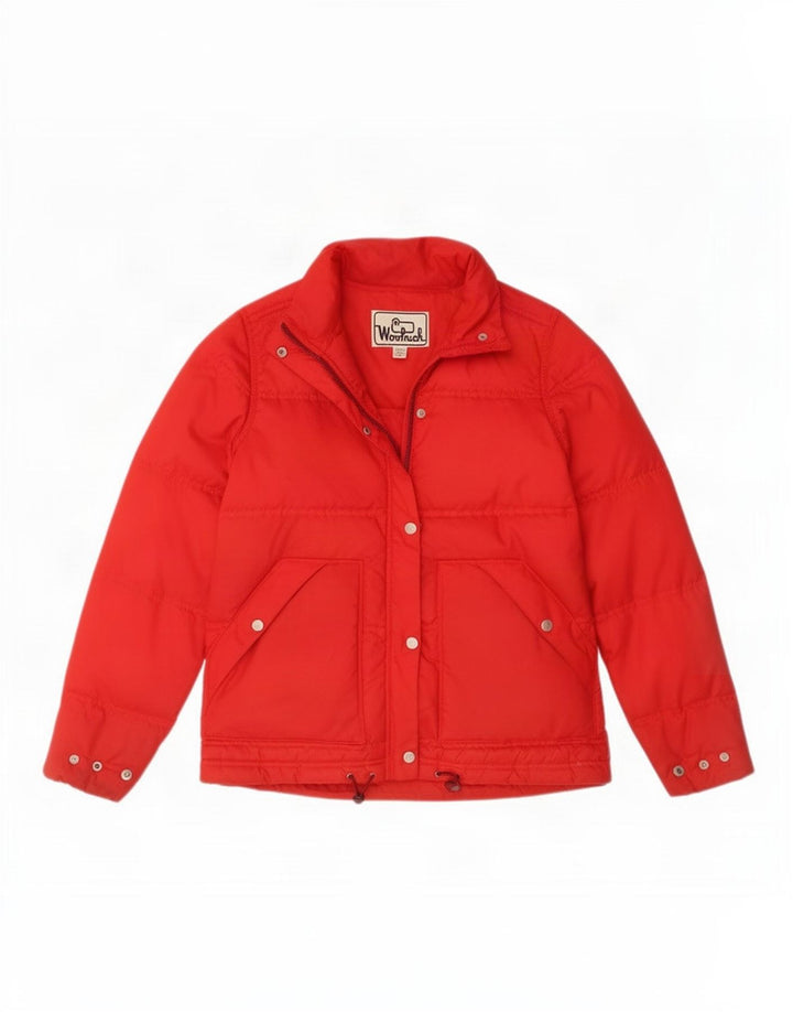 Damska, oversize'owa kurtka puchowa Woolrich UK 10, mała, czerwona, poliester
