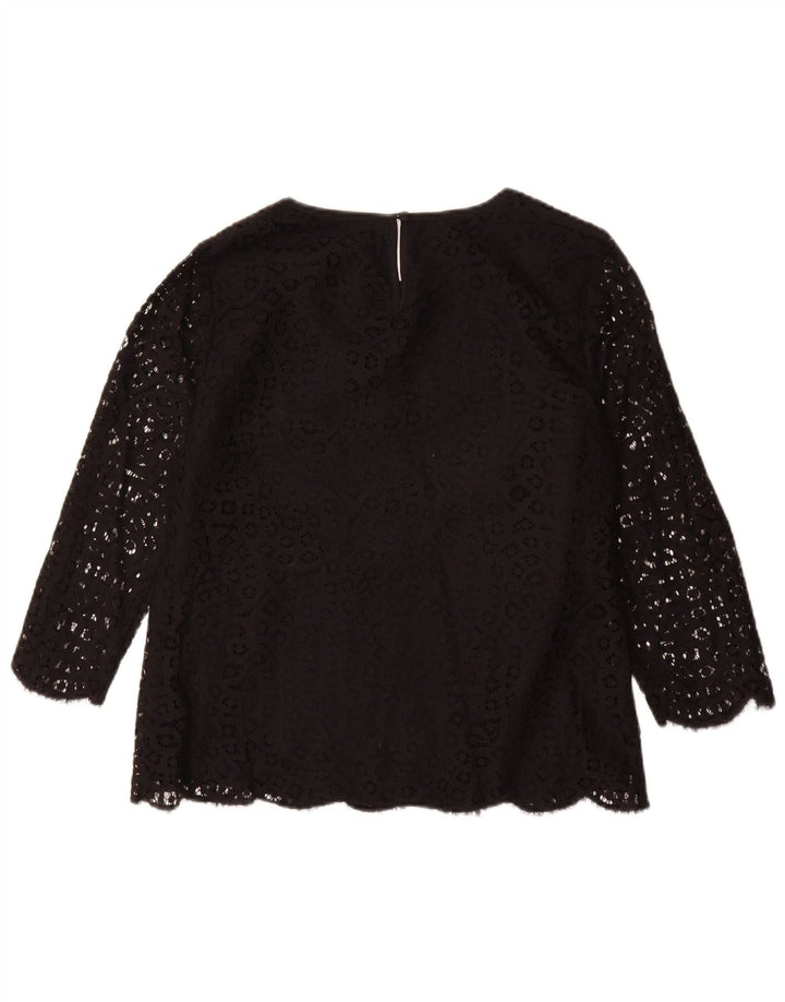 J. CREW Damska bluzka z rękawem 3/4, US 8, średnia czarna bawełniana w kwiaty