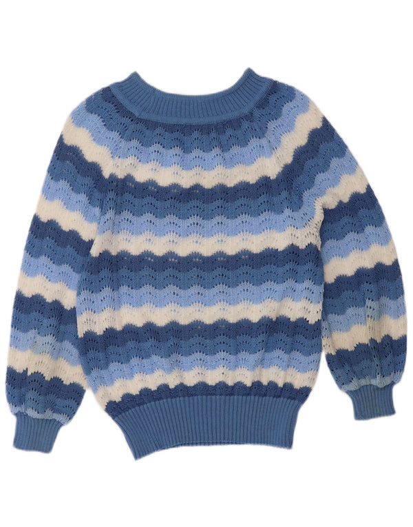 Vintage damski sweter z dekoltem w łódkę UK 12 w średnie niebieskie paski