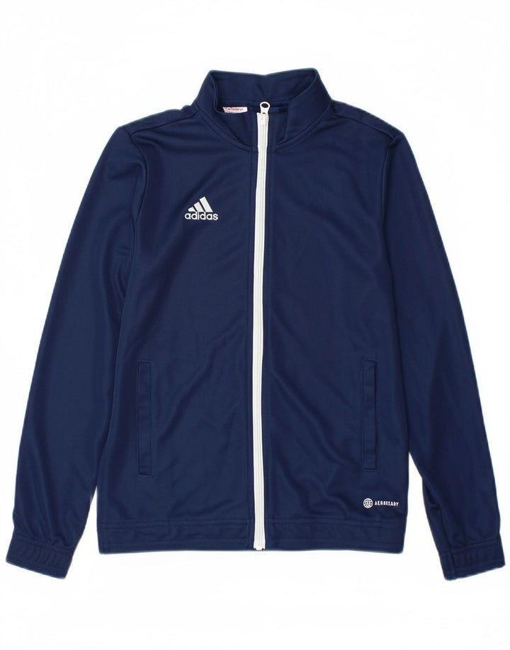 ADIDAS Boys Aeroready Tracksuit Top Jacket 11-12 Years Navy Blue Polyester