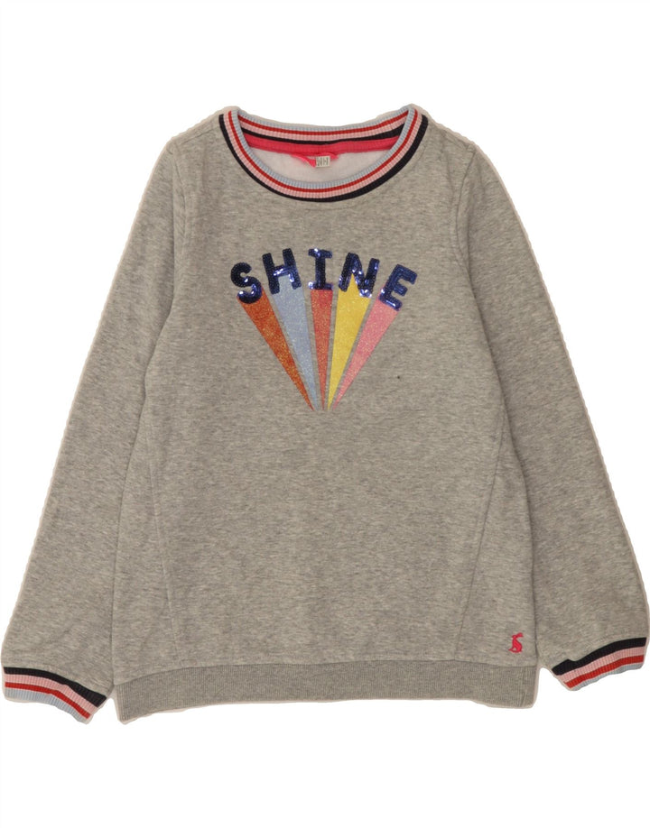 JOULES Girls Graphic Sweatshirt Jumper 9-10 Years Grey Polyester Vintage Joules and Second-Hand Joules from Messina Hembry 