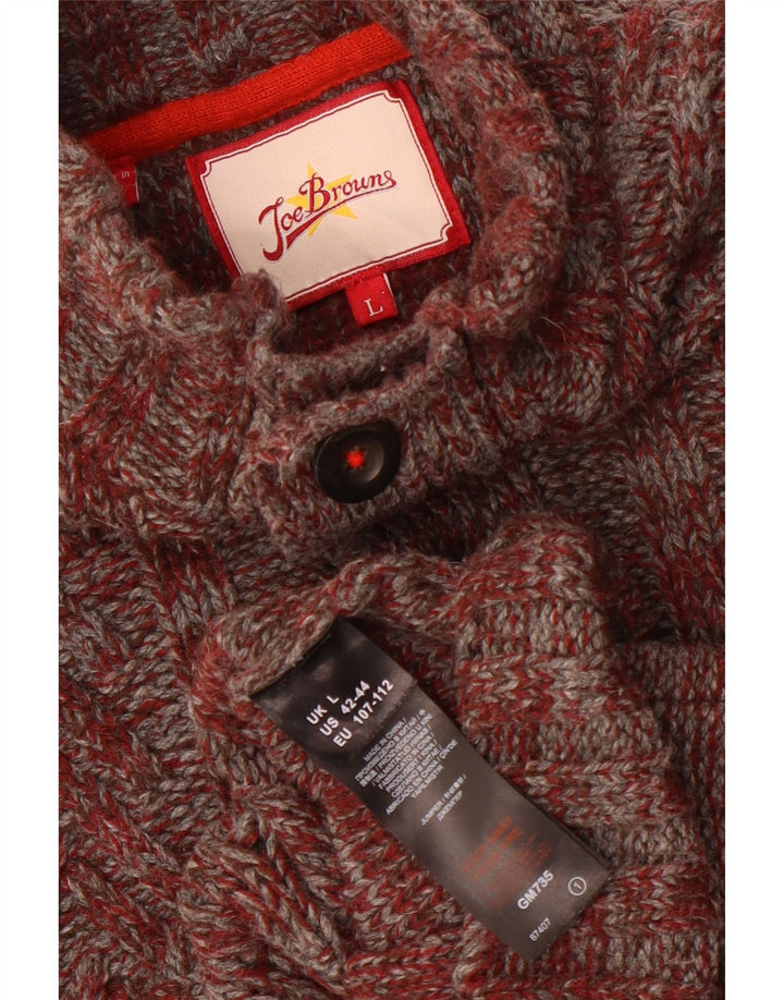 Joe Browns Męski sweter zapinany na guziki, duży, bordowy, nakrapiany akryl