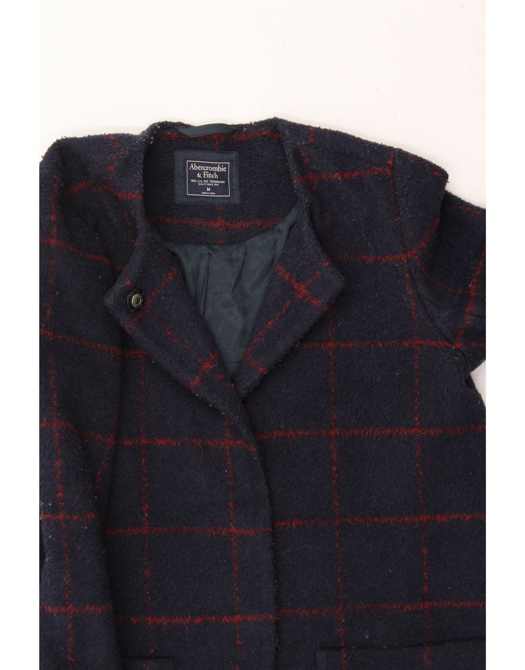 ABERCROMBIE & FITCH Womens Overcoat UK 14 Medium Navy Blue Check Polyester Vintage Abercrombie & Fitch and Second-Hand Abercrombie & Fitch from Messina Hembry 