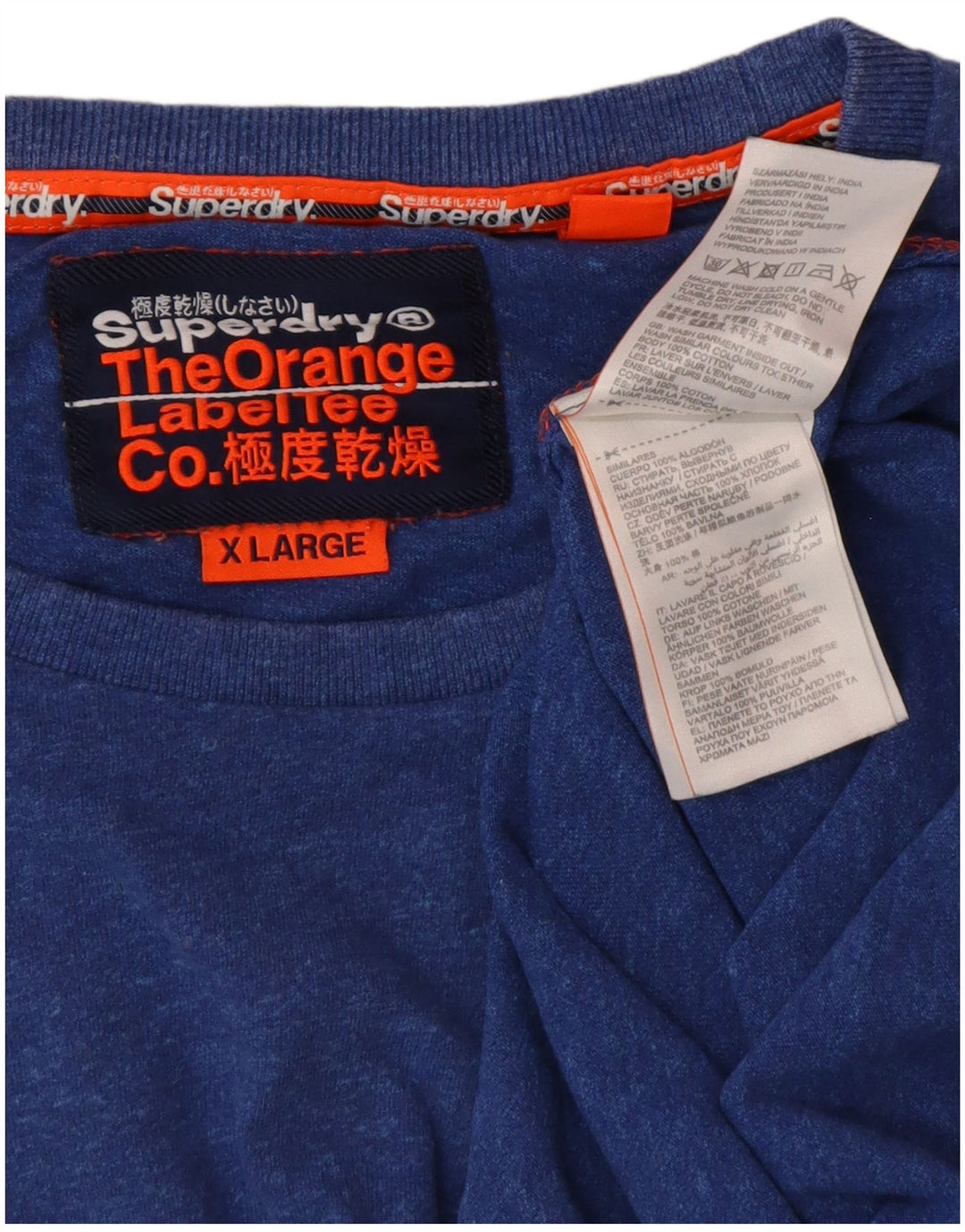 SUPERDRY Męski T-shirt Top XL z niebieskiej bawełny w plamki