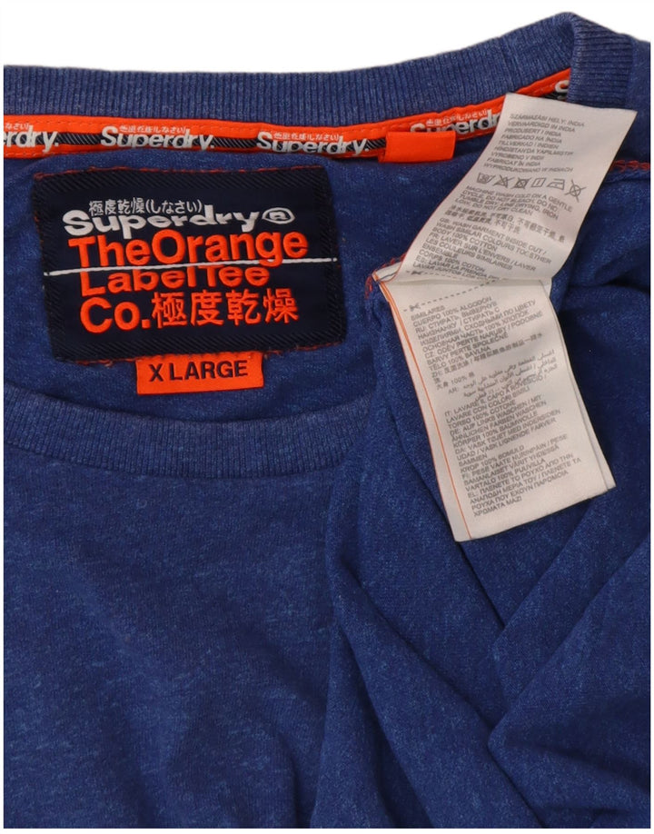 SUPERDRY Męski T-shirt Top XL z niebieskiej bawełny w plamki