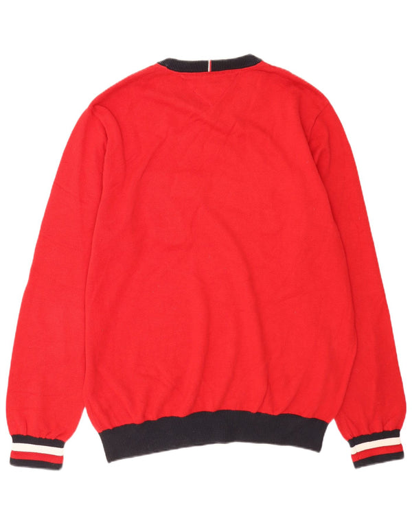 Męski sweter Tommy Hilfiger z graficznym wycięciem pod szyją XL w kolorze czerwonym