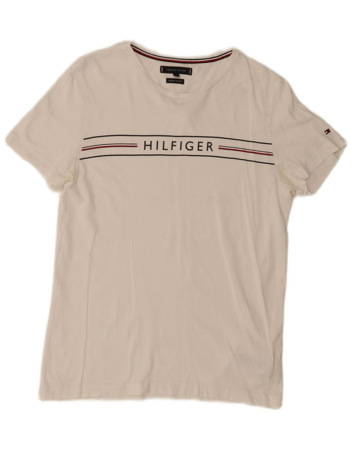 Męska koszulka z grafiką Tommy Hilfiger, średnia, biała bawełna