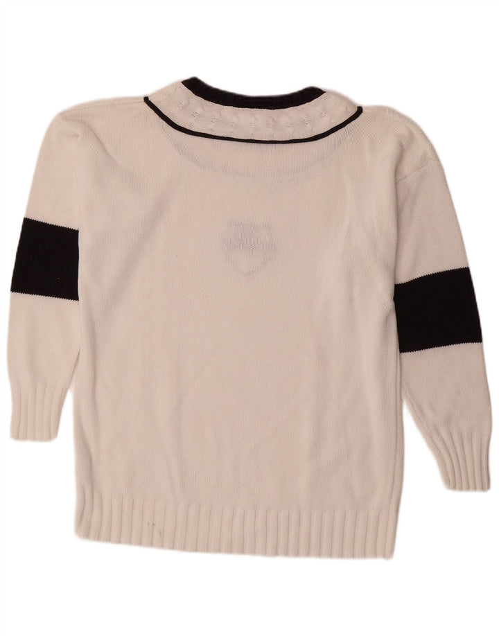 VINTAGE Womens Crew Neck Jumper Sweater EU 42 Large White Colourblock