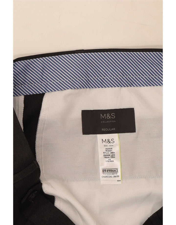 Męskie spodnie garniturowe Marks & Spencer Pegged Regular W38 L29 Szary poliester