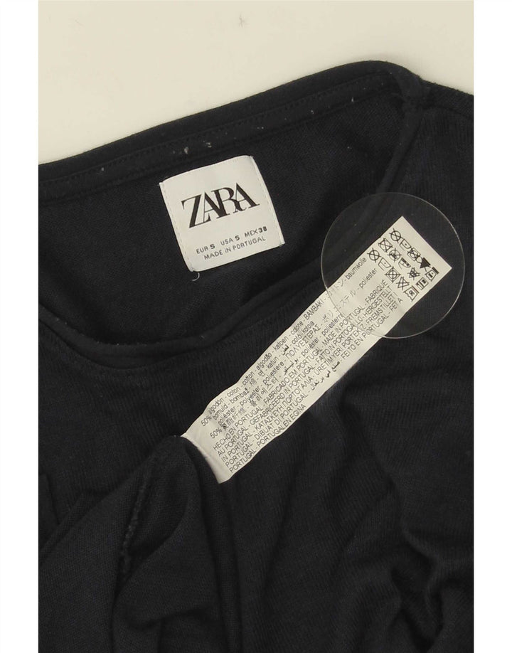 Męski sweter z okrągłym dekoltem Zara, mały, granatowy, bawełniany