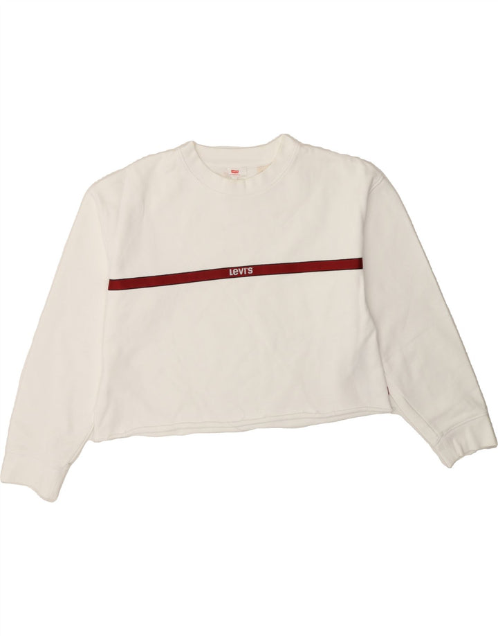 LEVI'S Womens Oversized Crop Sweatshirt Jumper UK 6 XS White Cotton Vintage Levi's and Second-Hand Levi's from Messina Hembry 