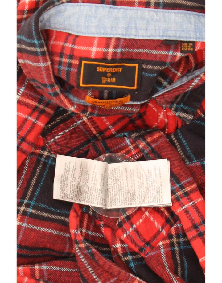 Damska koszula flanelowa Superdry UK 10, mała, bawełniana w czerwoną kratę
