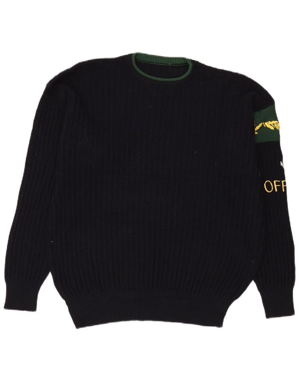 Męski sweter z okrągłym dekoltem w stylu vintage, XL, granatowy, wełniany