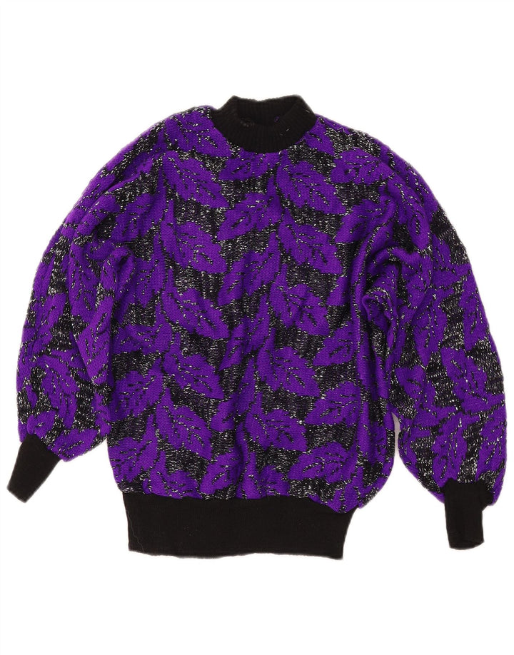 Sweter damski VINTAGE z golfem UK 8, mały fioletowy blok kolorów