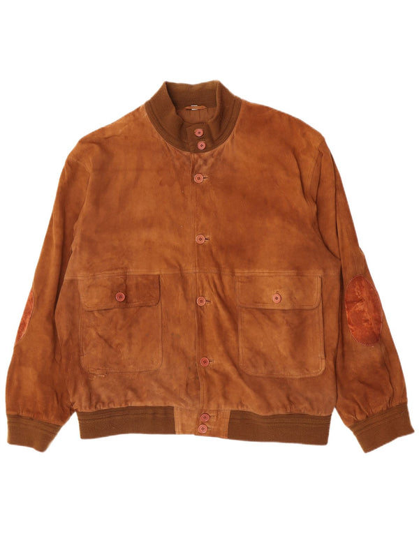 Vintage męska zamszowa kurtka bomber IT 62 5XL beżowa skóra