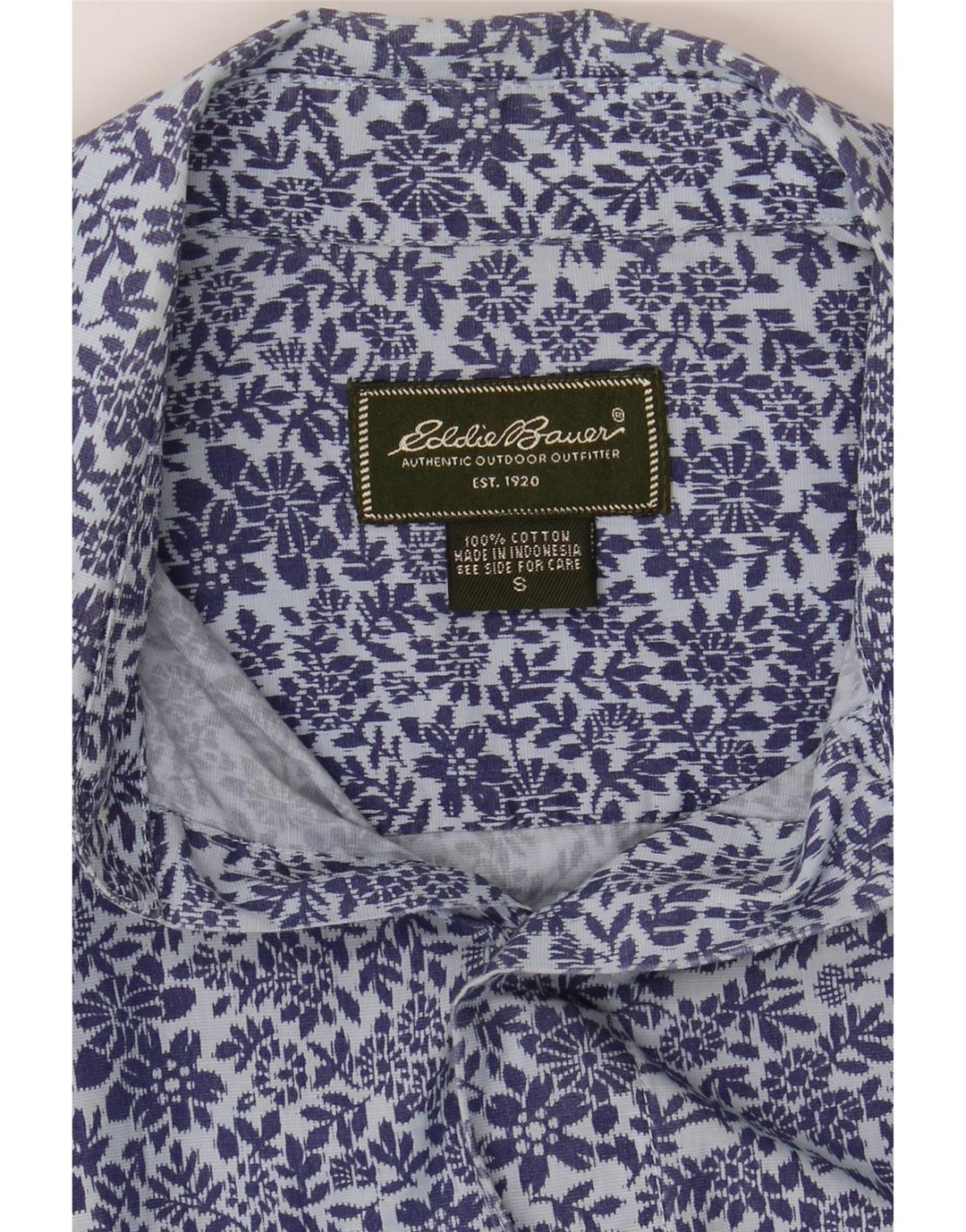 EDDIE BAUER Mens Shirt Small Blue Floral Cotton Vintage Eddie Bauer and Second-Hand Eddie Bauer from Messina Hembry 