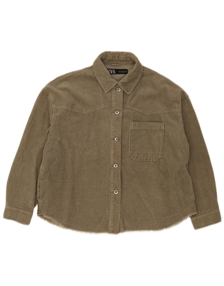 Damska, oversize'owa koszula sztruksowa Zara UK 14, średnia bawełna khaki